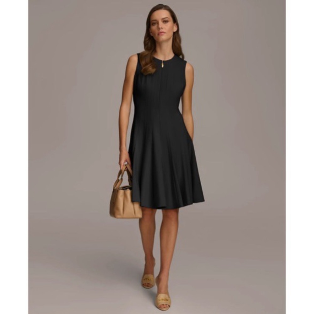 Donna Karan Front Zip Sleeveless Fit & Flare Dress